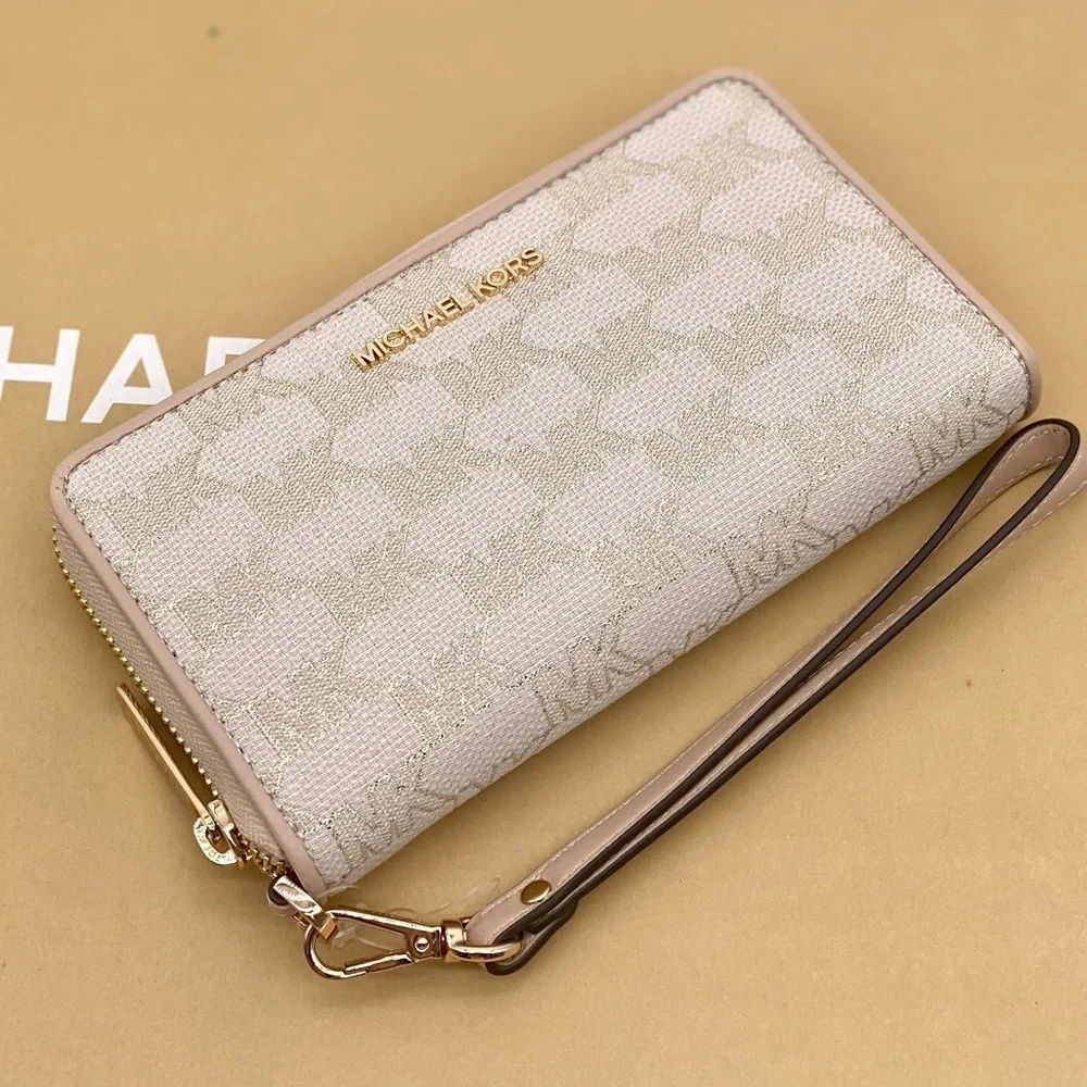Michael Kors Jet Set Travel Wallet Phone Case Wristlet Glimmer MK Print